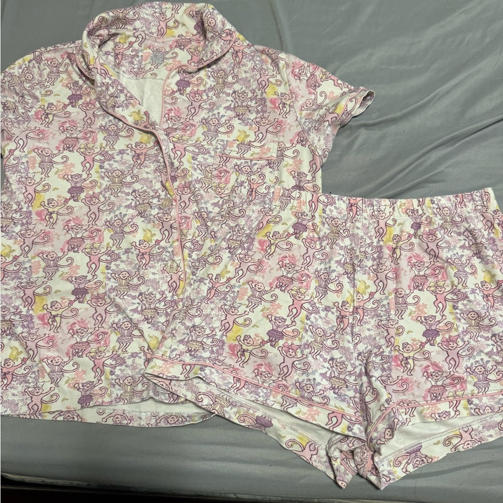 LoveShackFancy x Roller Rabbit Pink and Purple Floral Pajama Set